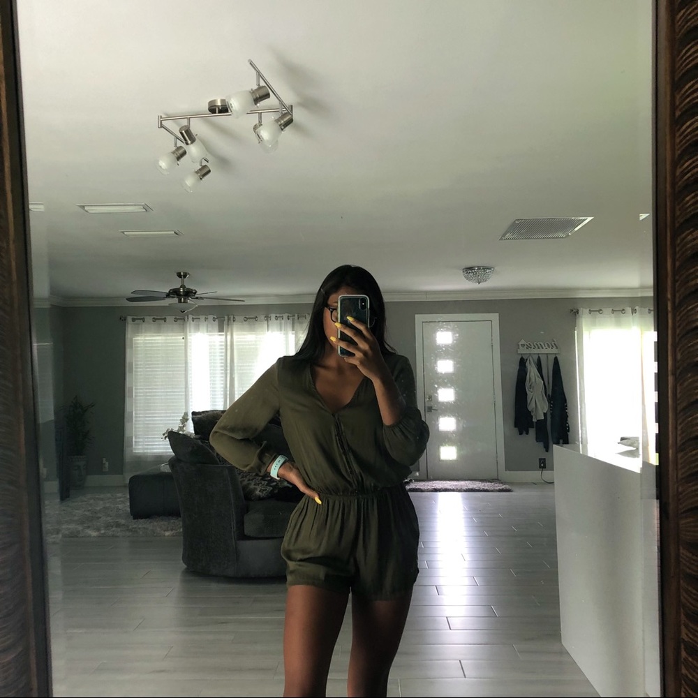 Green silk romper